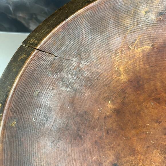 Antique Primitive Hand Turned Wood Dough Bowl 11" Rustic Brown Original Patina - Picture 4 of 9